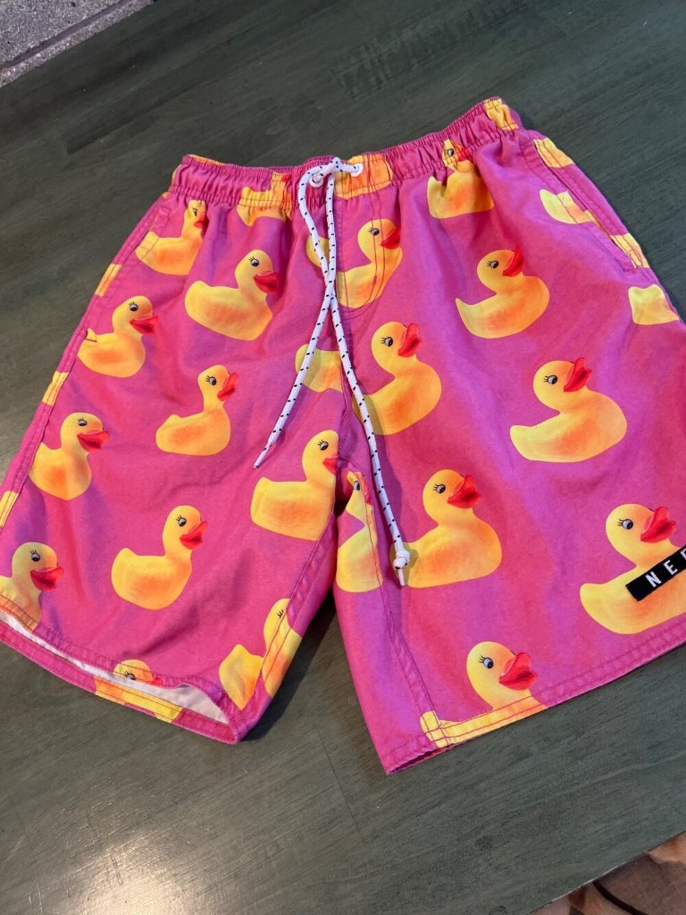 Neff Rubber Duck Print Mens Swim Shorts Small Pink & Yellow